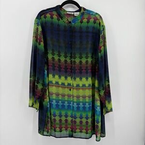 Units Woman Plus Size 2X Geometric Abstract  Print Sheer Long Sleeve Tunic Top